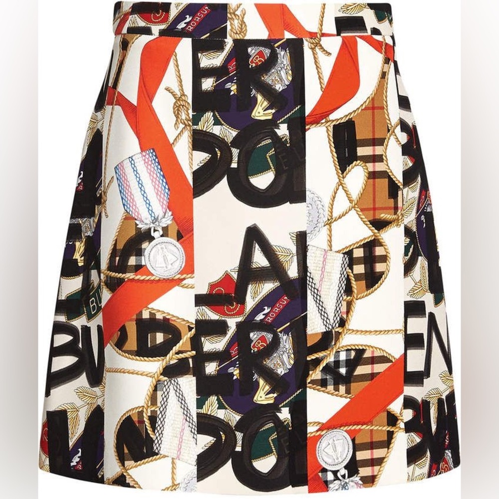 Burberry designer silk mini Skirt Stone Archive Print
